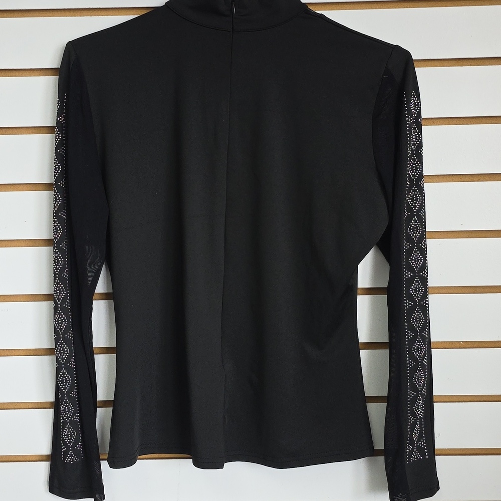 Semi Sheer Bedazzled Mock Neck Long Sleeve Top - Picture 5 of 6